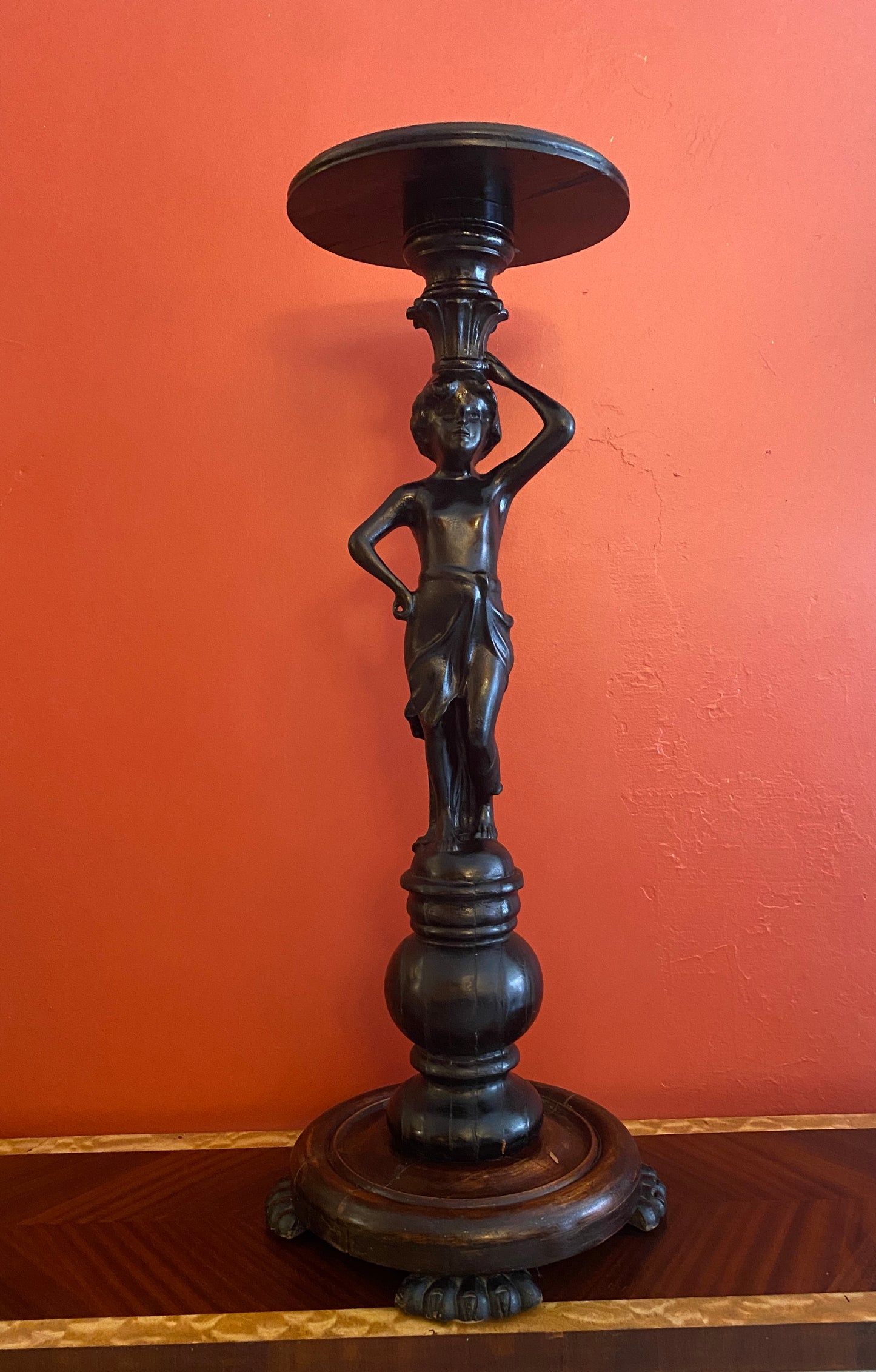 Antique Female Figure Mahogany Pedestal