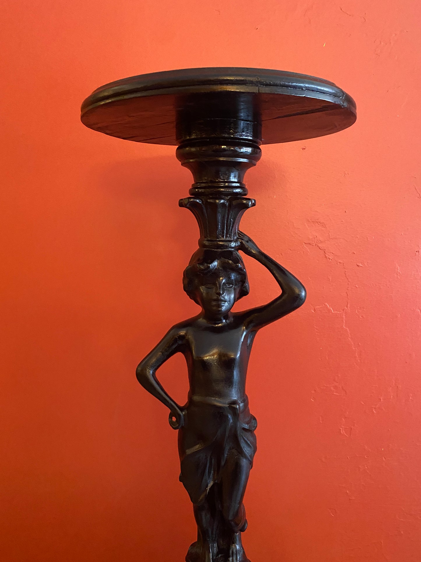 Antique Female Figure Mahogany Pedestal