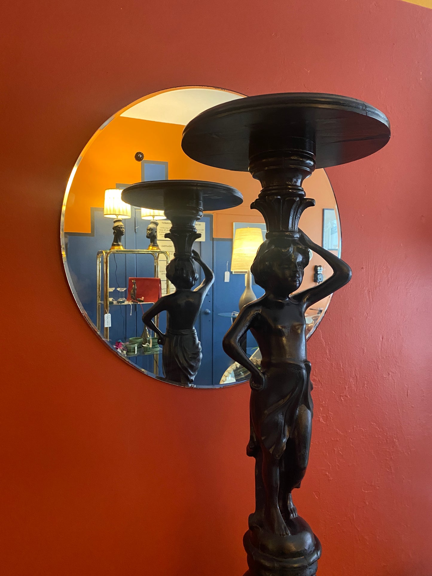 Antique Female Figure Mahogany Pedestal