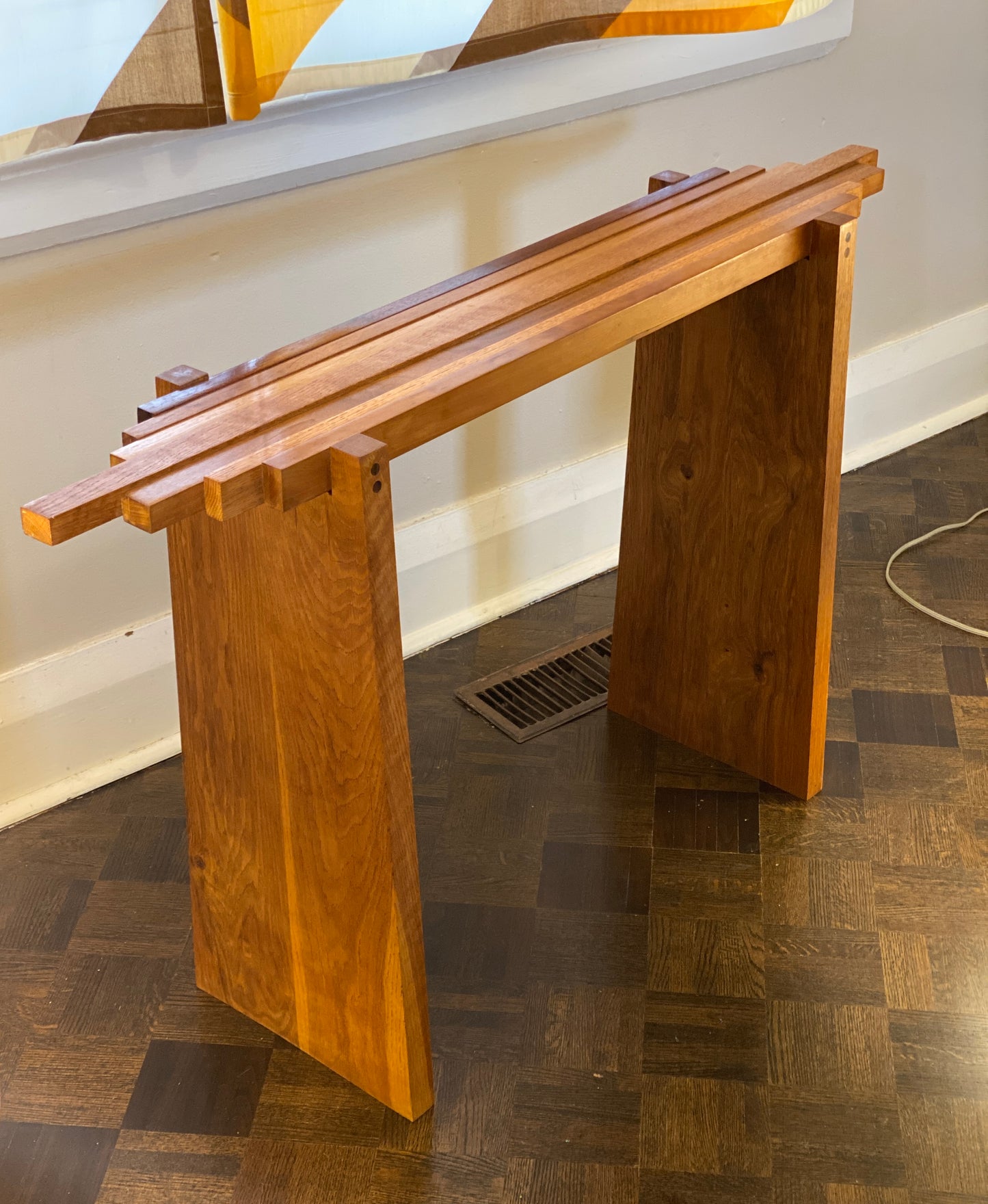 Glass & Teak Console Table