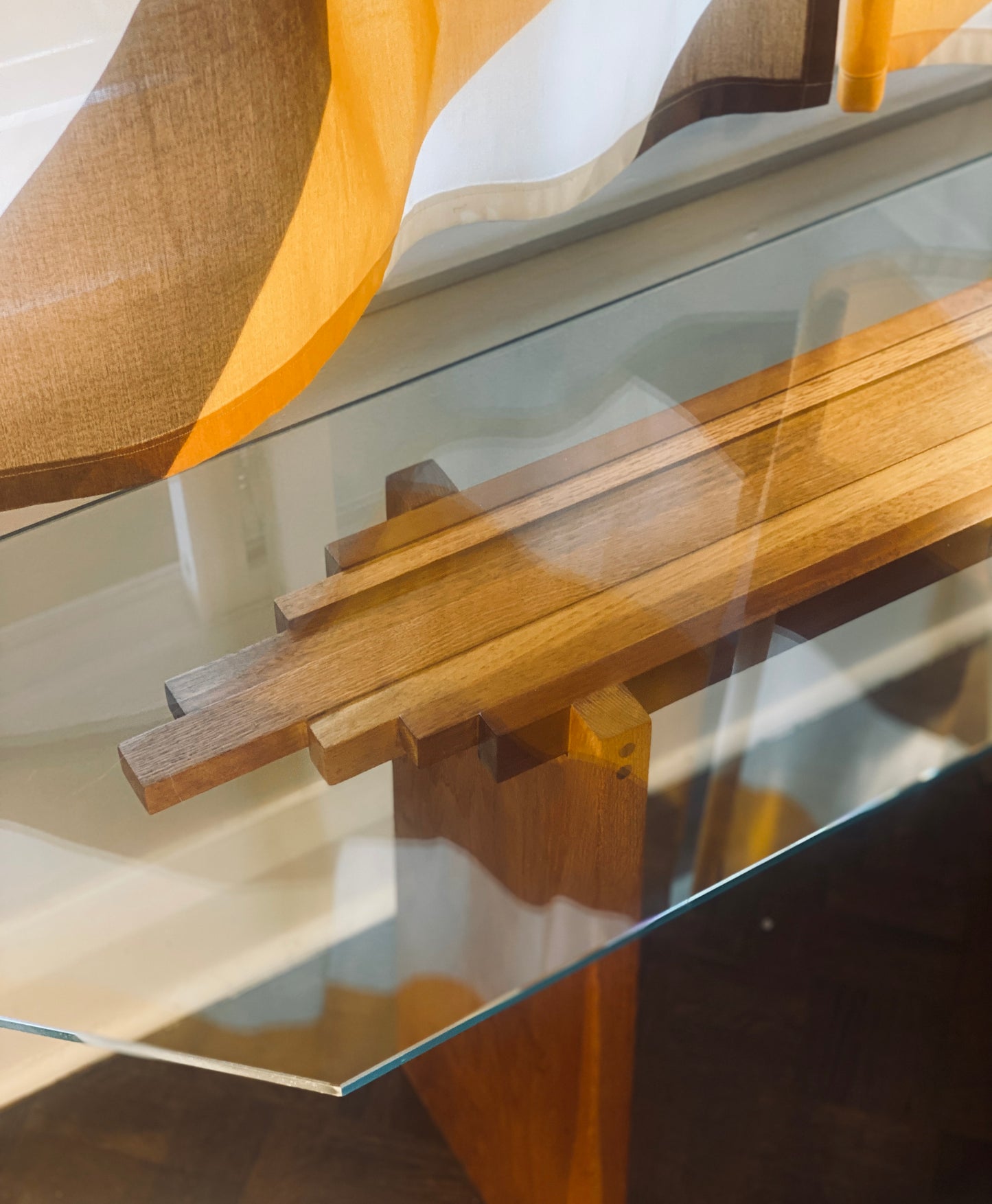 Glass & Teak Console Table