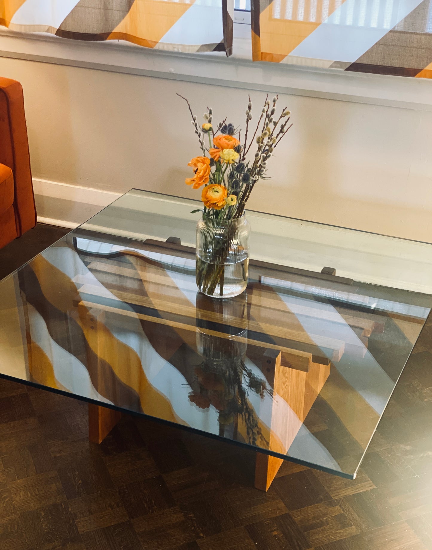 Glass & Teak Coffee Table