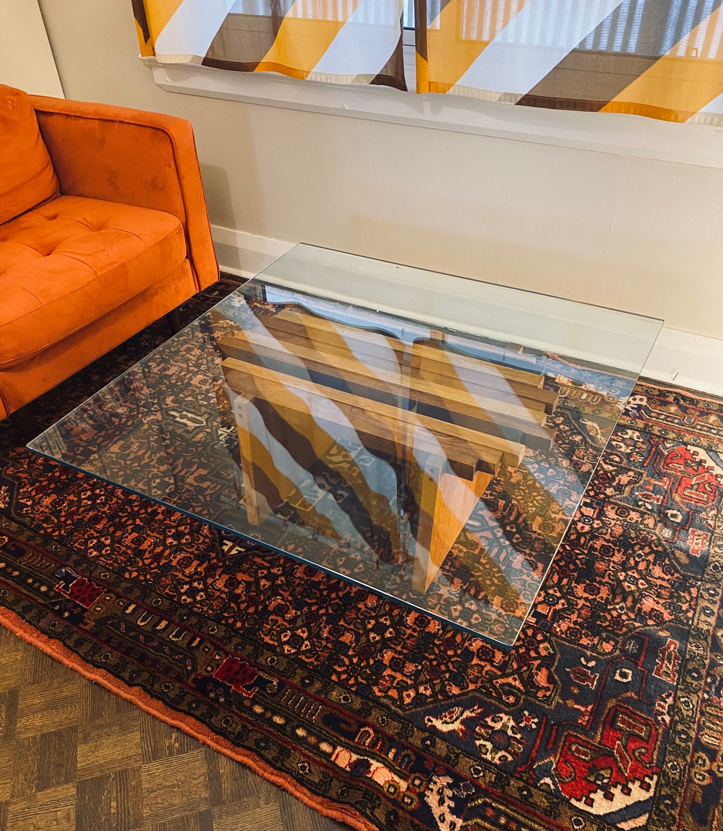 Glass & Teak Coffee Table