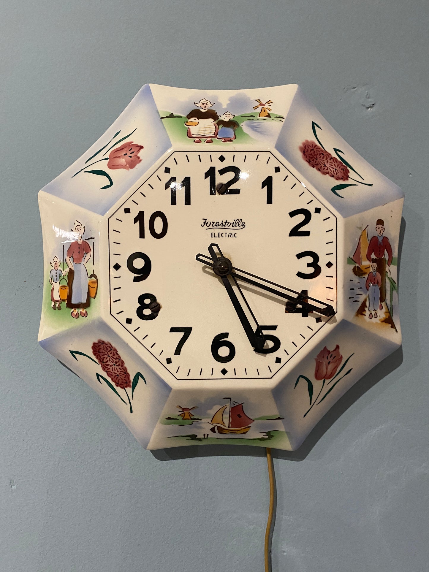 Vintage Forestville Clock with Dutch Scenes