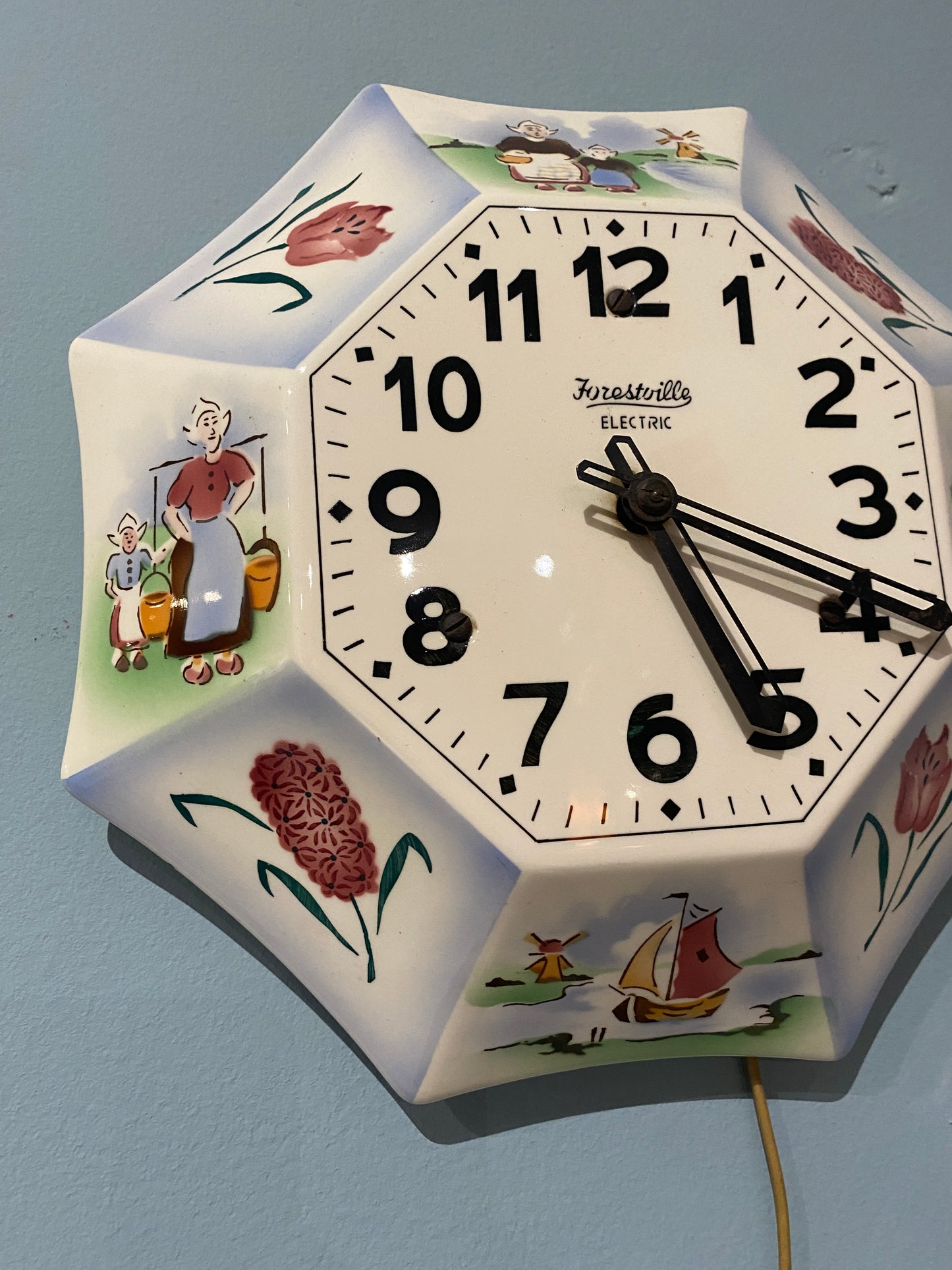 Vintage Forestville Clock with Dutch Scenes