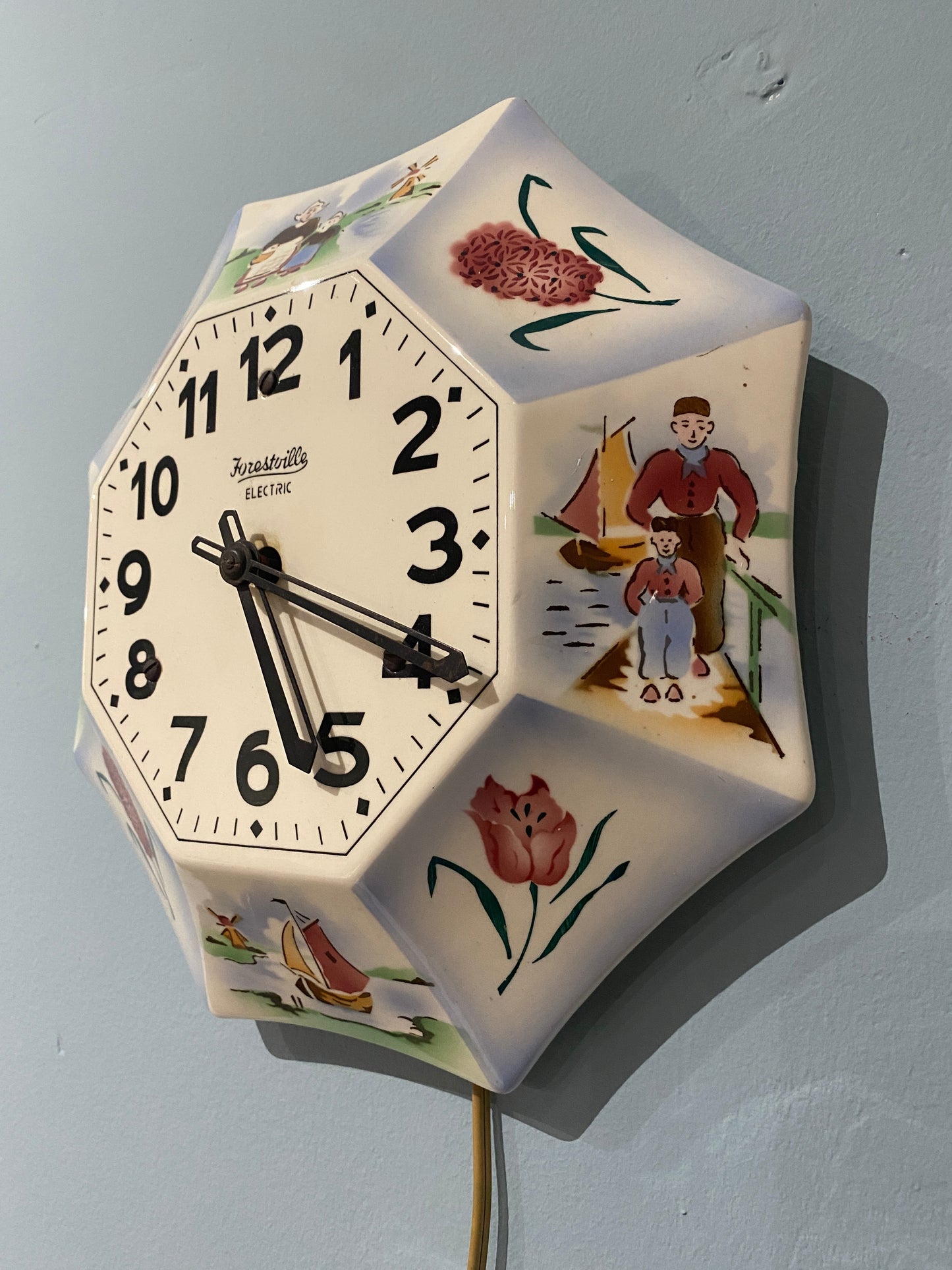 Vintage Forestville Clock with Dutch Scenes