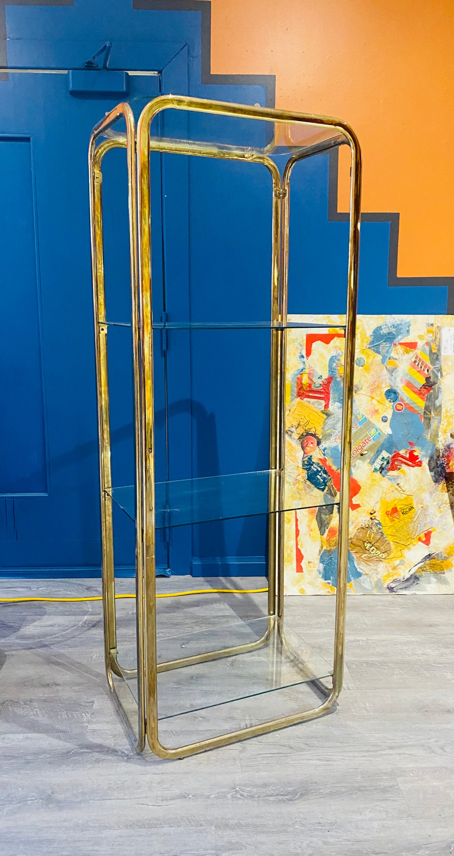 1980s Brass and Glass Shelf Unit