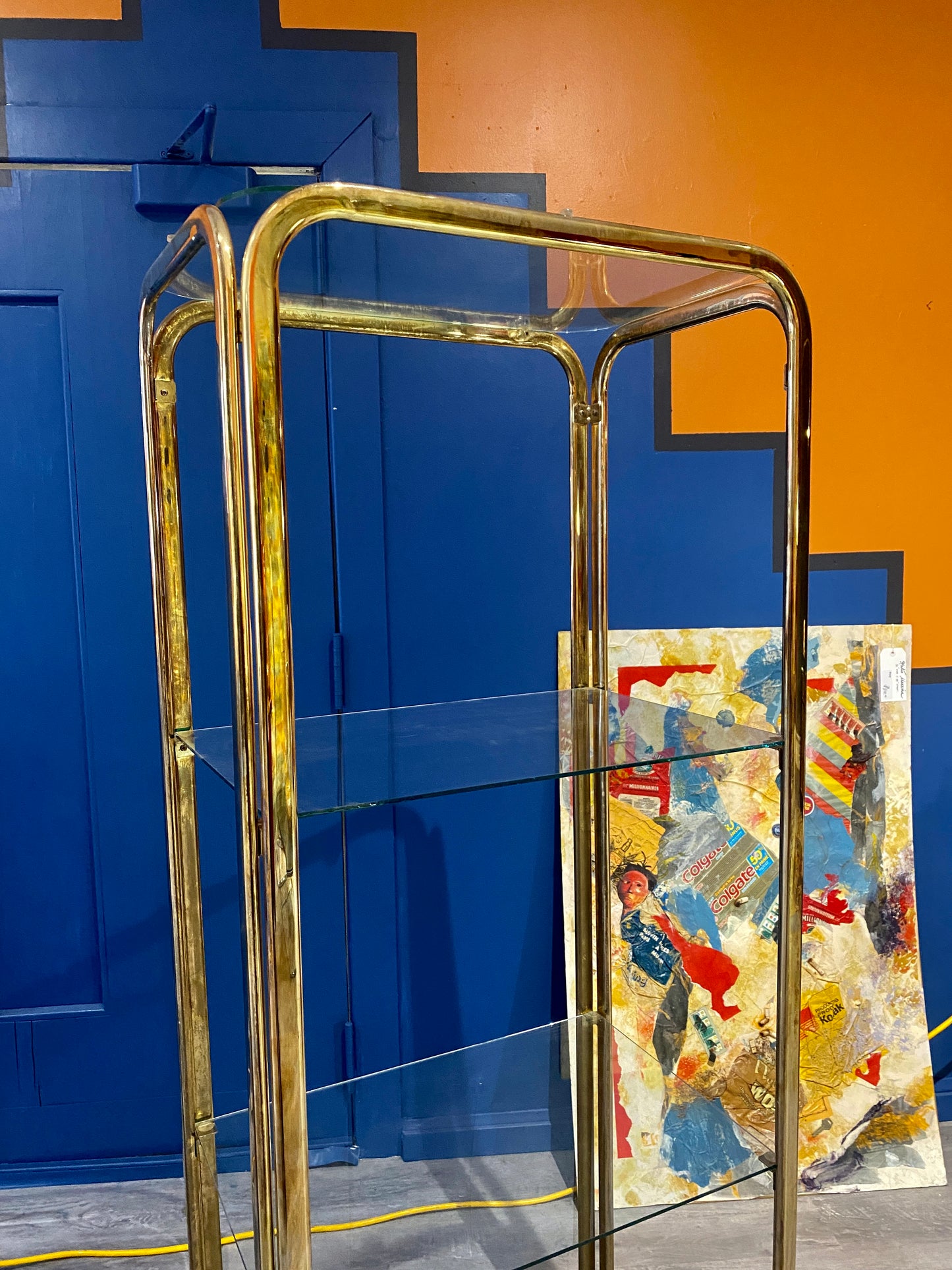 1980s Brass and Glass Shelf Unit