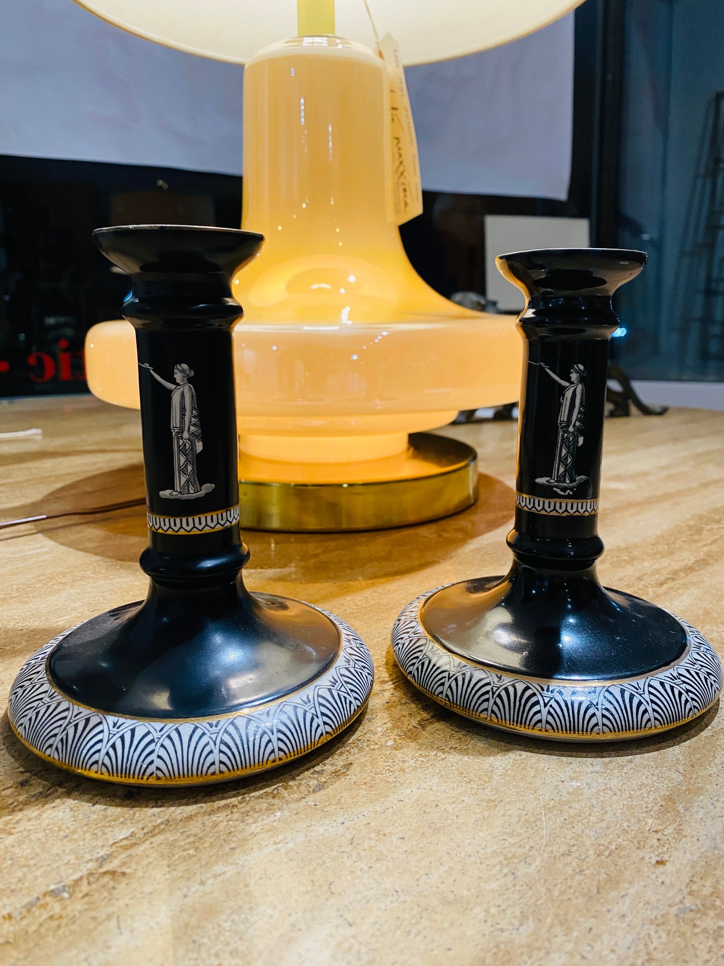 Pair of Coronet Pottery Grecian Candleholders