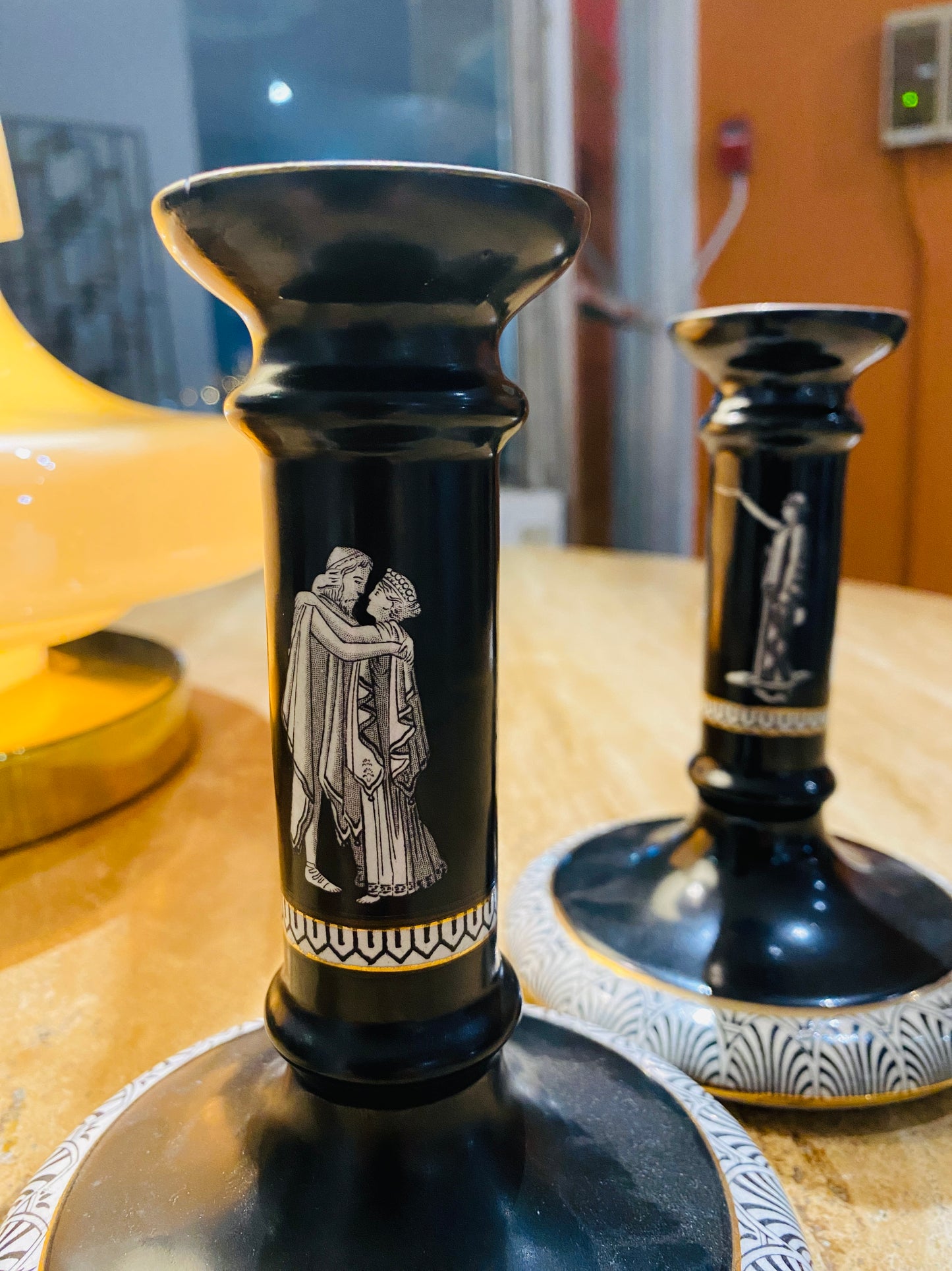 Pair of Coronet Pottery Grecian Candleholders