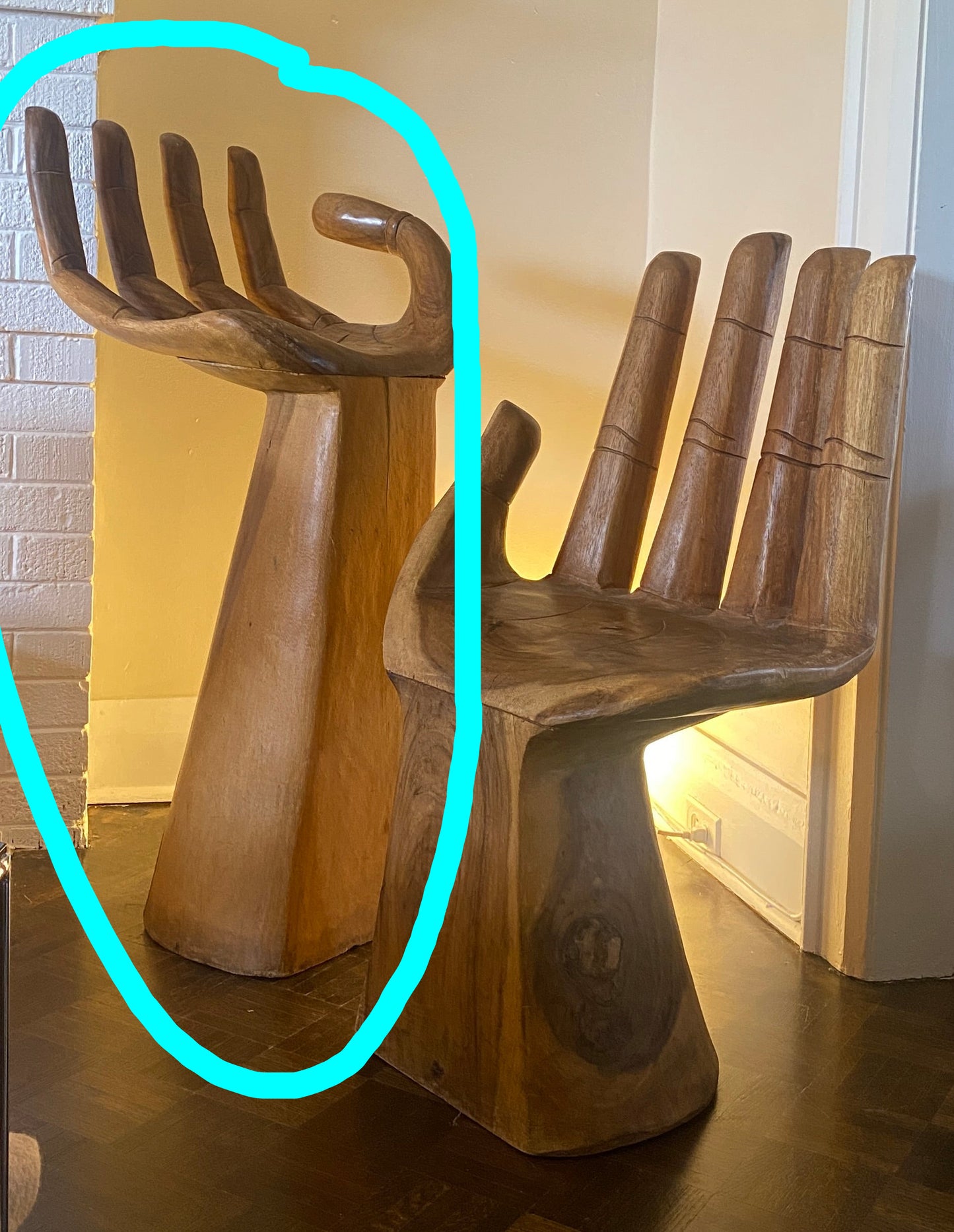 1980s Tall Wooden Hand Sculpture Chair