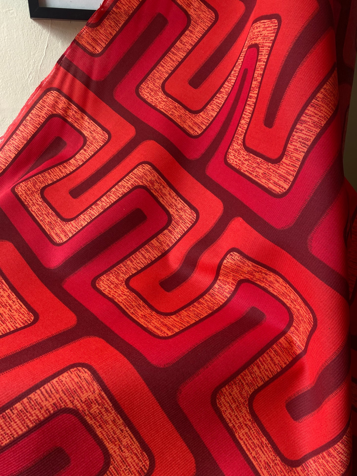Vintage Roll of 1970s Patterned Fabric By the Yard