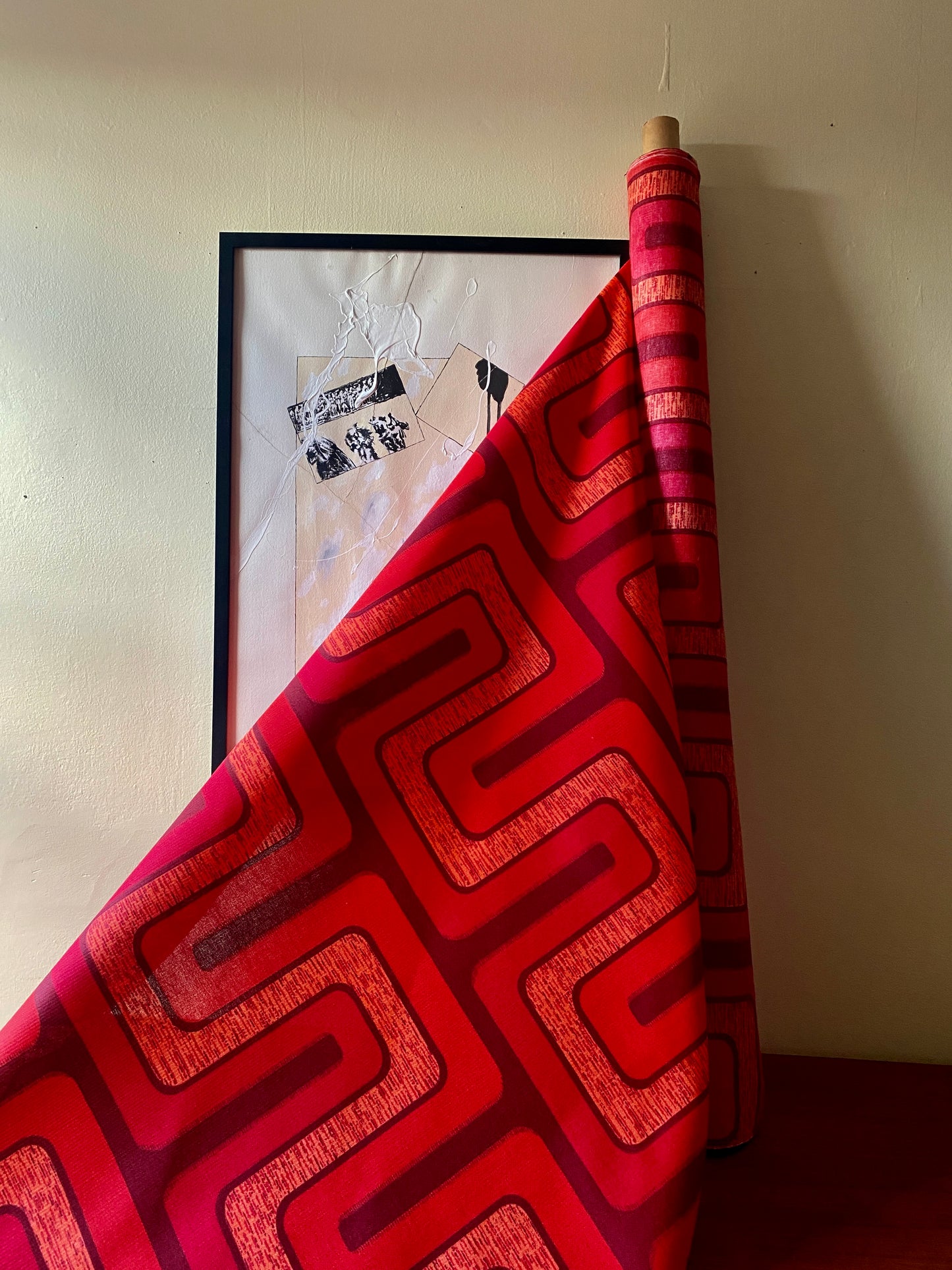 Vintage Roll of 1970s Patterned Fabric By the Yard