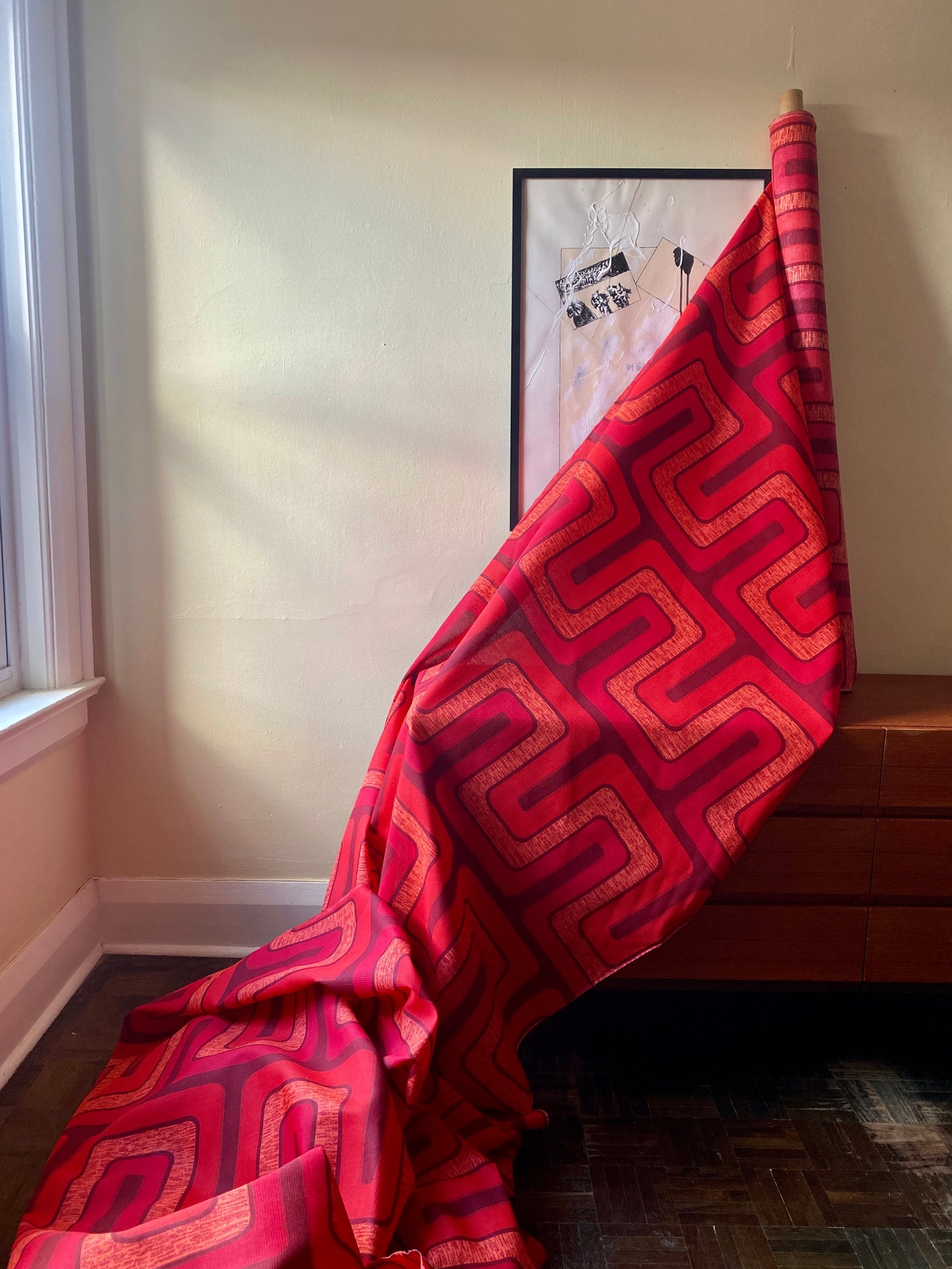 Vintage Roll of 1970s Patterned Fabric By the Yard