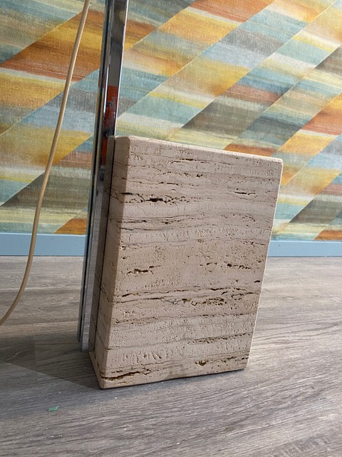 Original 1970s Travertine and Chrome Arc Floor Lamp