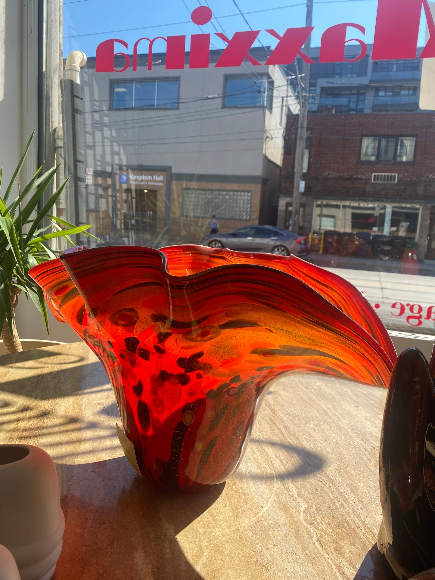 1980s Glass Vase with Murrina Inclusions and Shattered Gold Foil