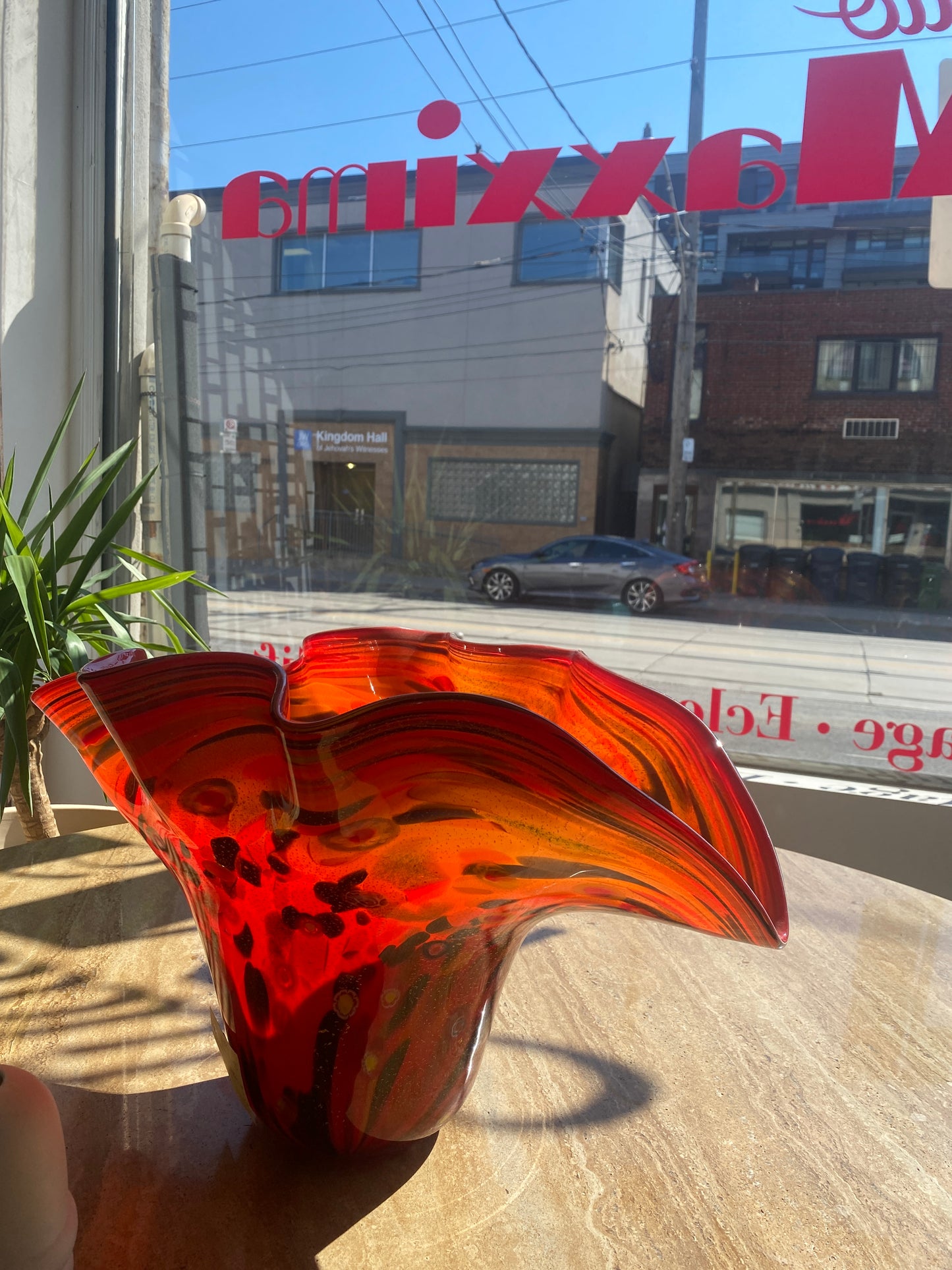1980s Glass Vase with Murrina Inclusions and Shattered Gold Foil