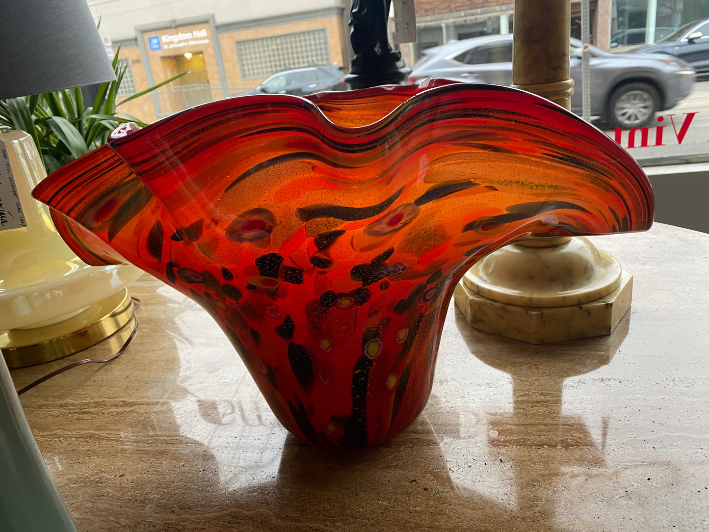1980s Glass Vase with Murrina Inclusions and Shattered Gold Foil