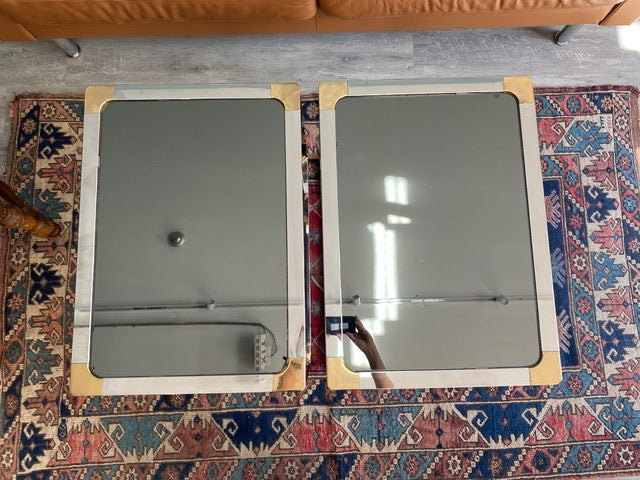 Vintage 80s Chrome & Brass Side Tables With Mirrored Surfaces Studio Maxxima