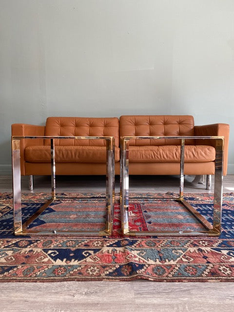 Vintage 80s Chrome & Brass Side Tables With Mirrored Surfaces Studio Maxxima
