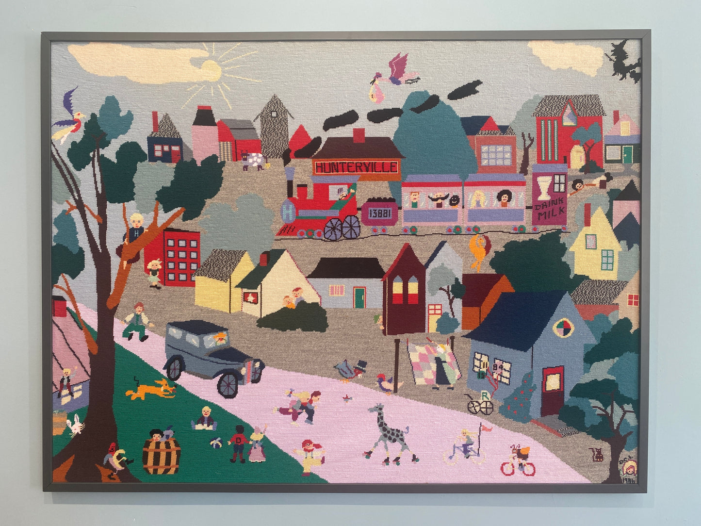 Vintage Outsider Art Needlework Scene Signed & Dated by the Artist 1986