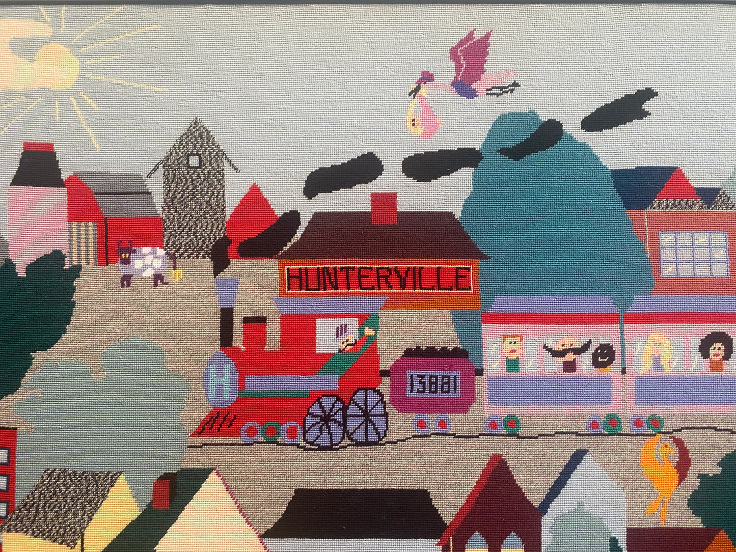 Vintage Outsider Art Needlework Scene Signed & Dated by the Artist 1986
