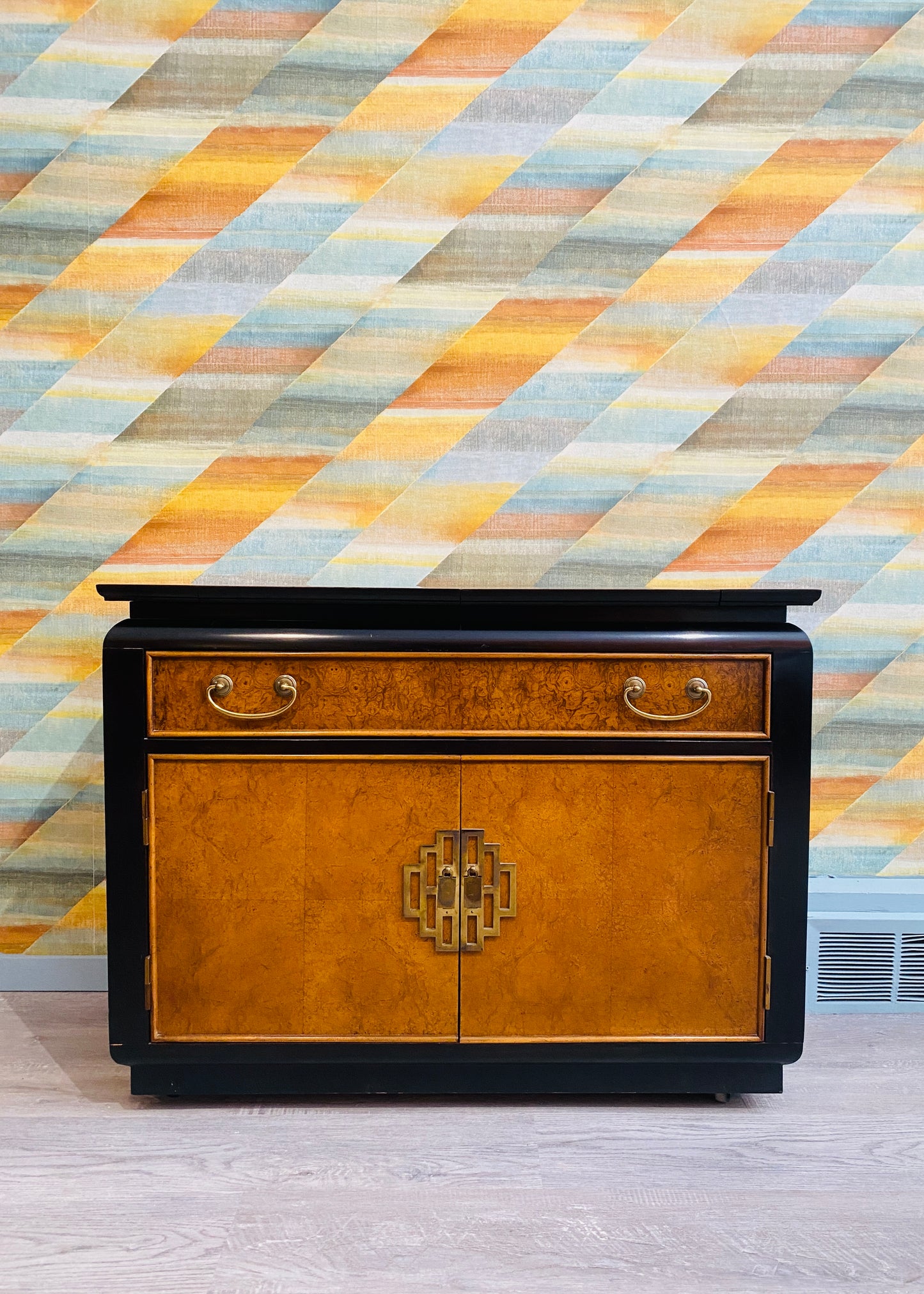Vintage Rolling Chinoiserie Bar Cabinet