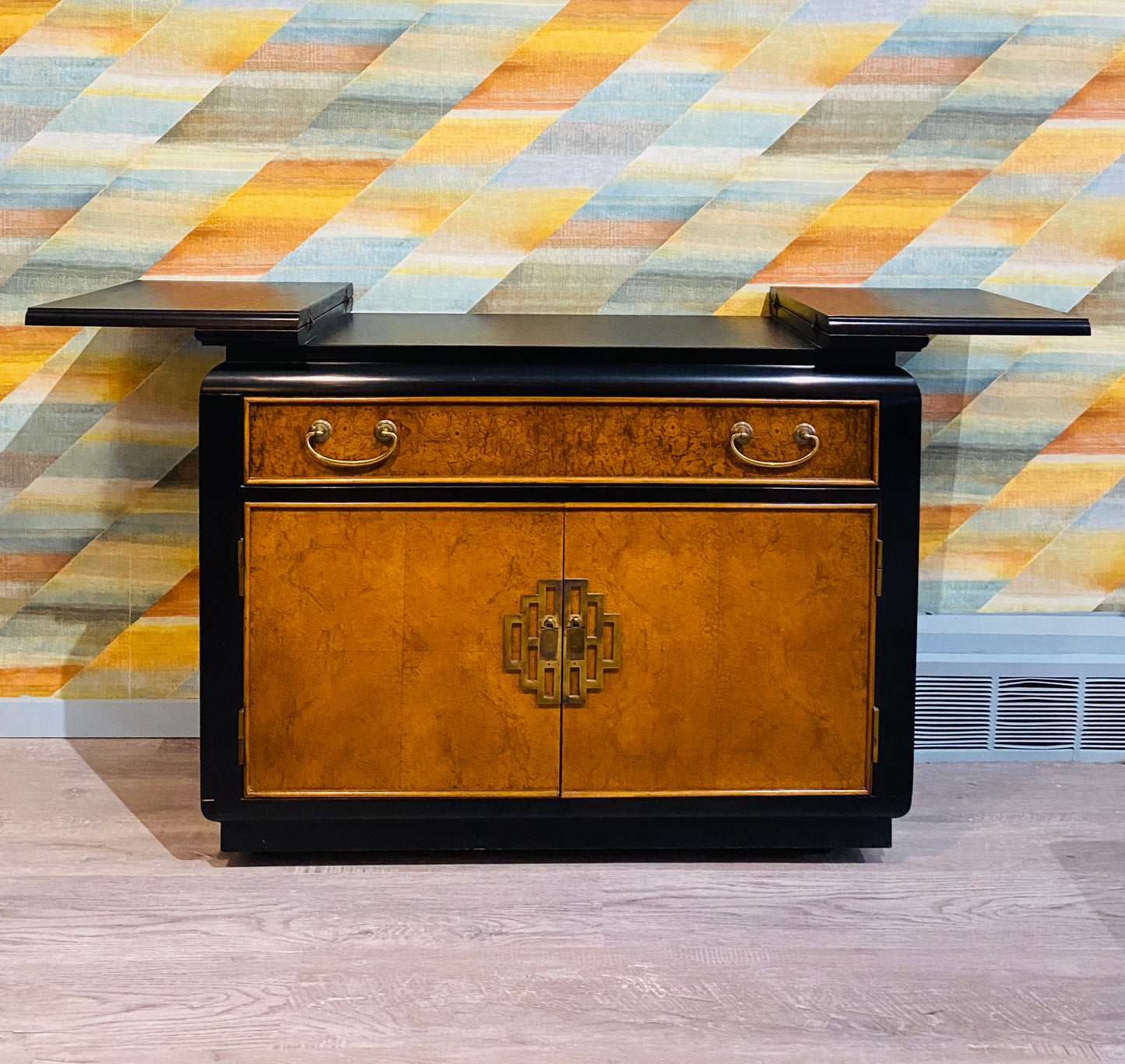 Vintage Rolling Chinoiserie Bar Cabinet