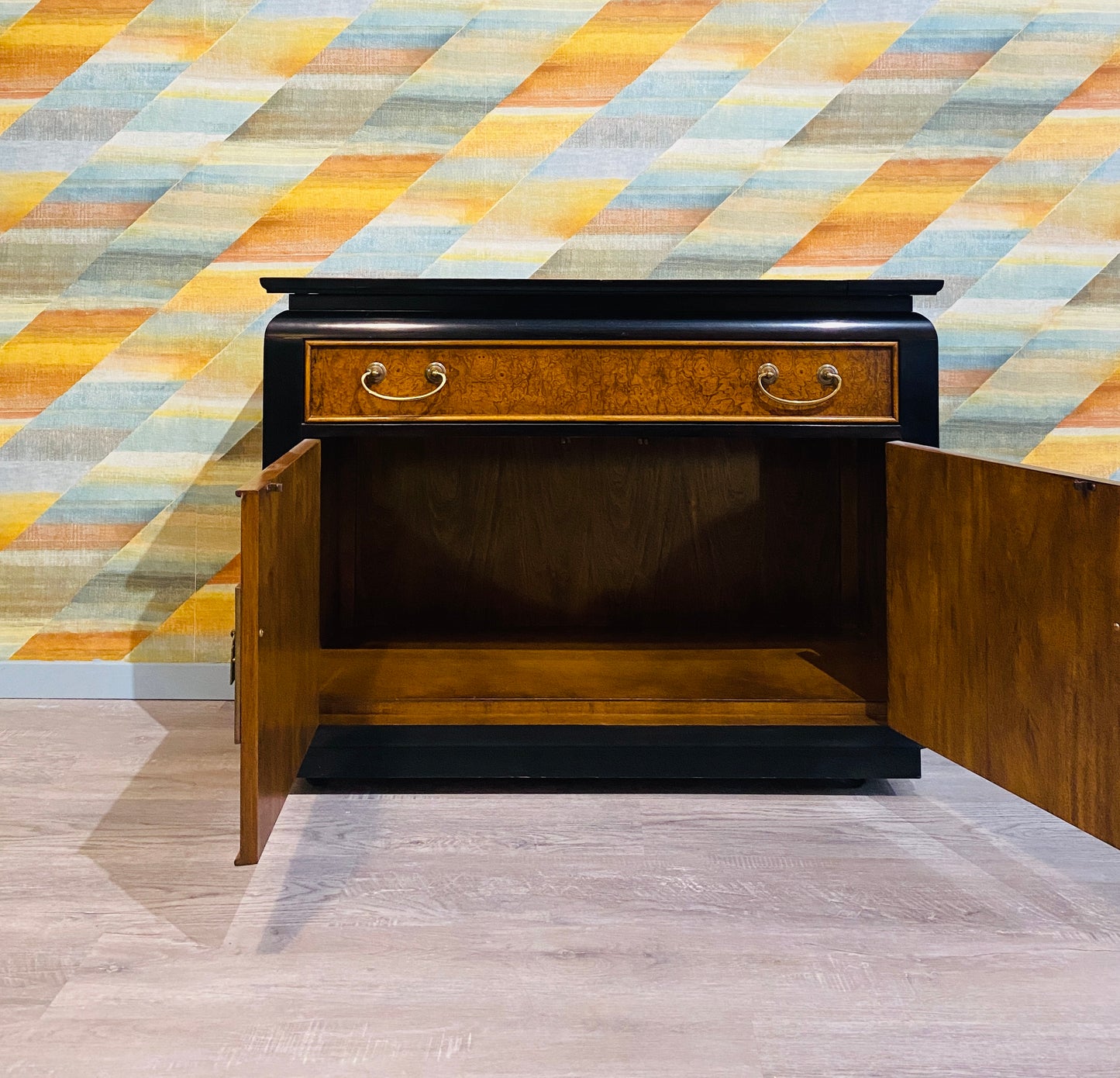 Vintage Rolling Chinoiserie Bar Cabinet
