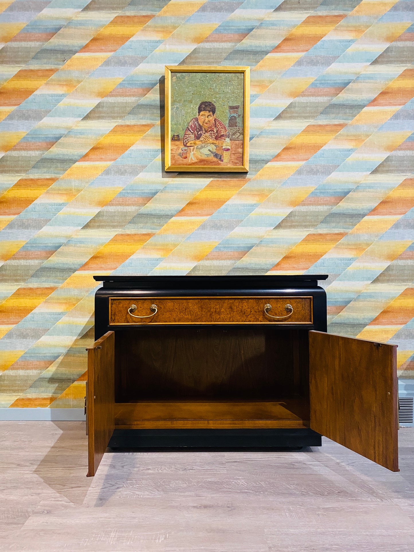 Vintage Rolling Chinoiserie Bar Cabinet