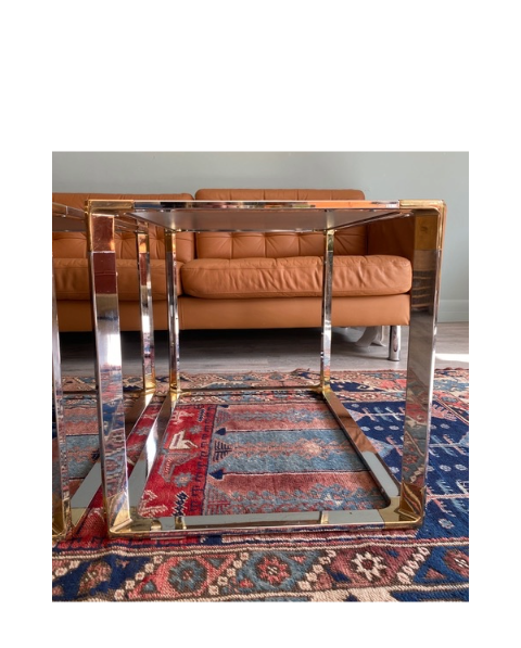 Vintage 80s Chrome & Brass Side Tables With Mirrored Surfaces Studio Maxxima