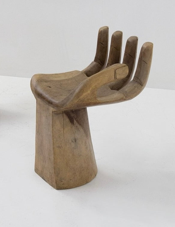 1980s Tall Wooden Hand Sculpture Chair